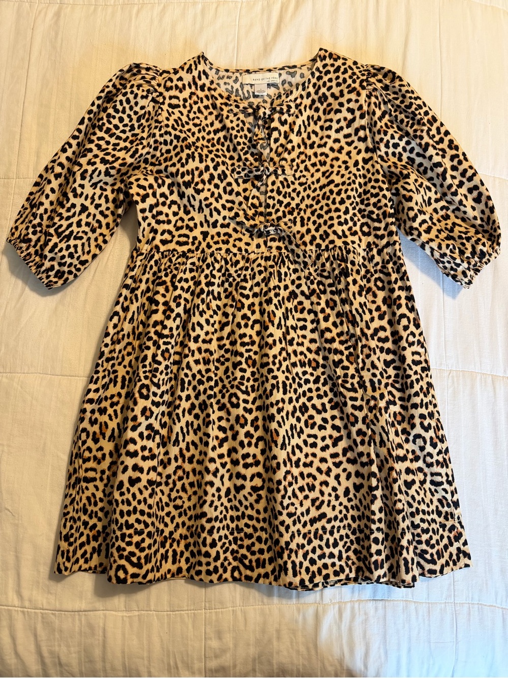Leopard Print Puff Sleeve Mini Dress - Tan/Black
